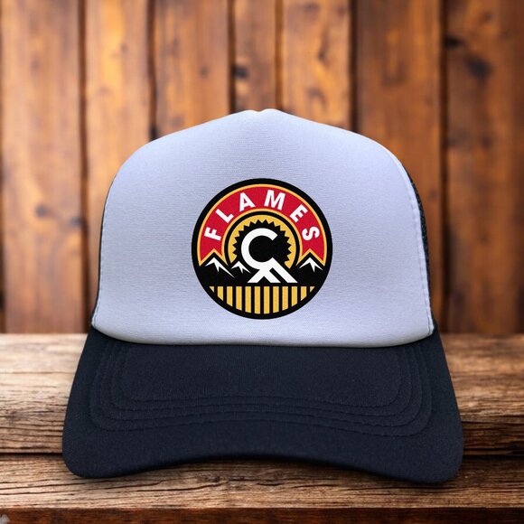 Calgary Flames Mens Trucker Hat Red Snapback Retro Hockey Logo Baseball Cap - Picture 1 of 4